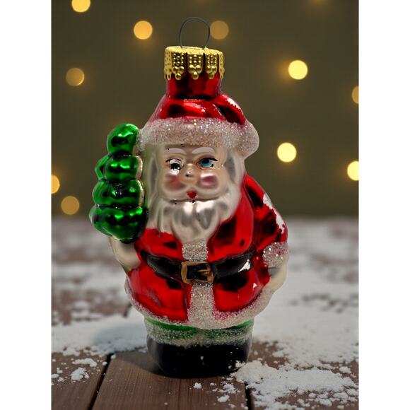 Set of 3 Glass Christmas Ornaments-Santa-Teddy Bear-Candy Cane-Vintage-Holiday - Picture 4 of 6